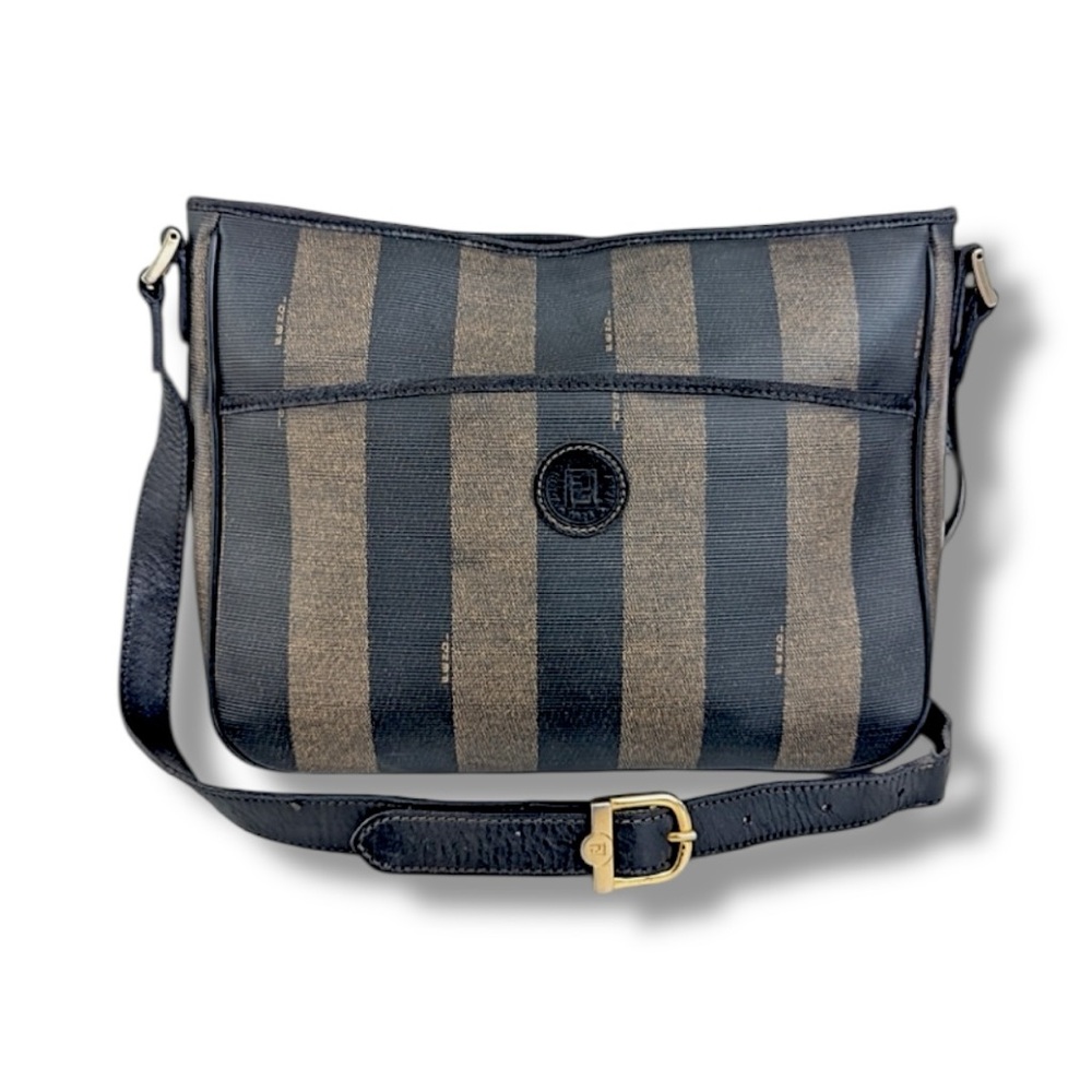 FENDI Black and Taupe Striped Crossbody or Shoulder Bag VTG - Picture 13 of 16